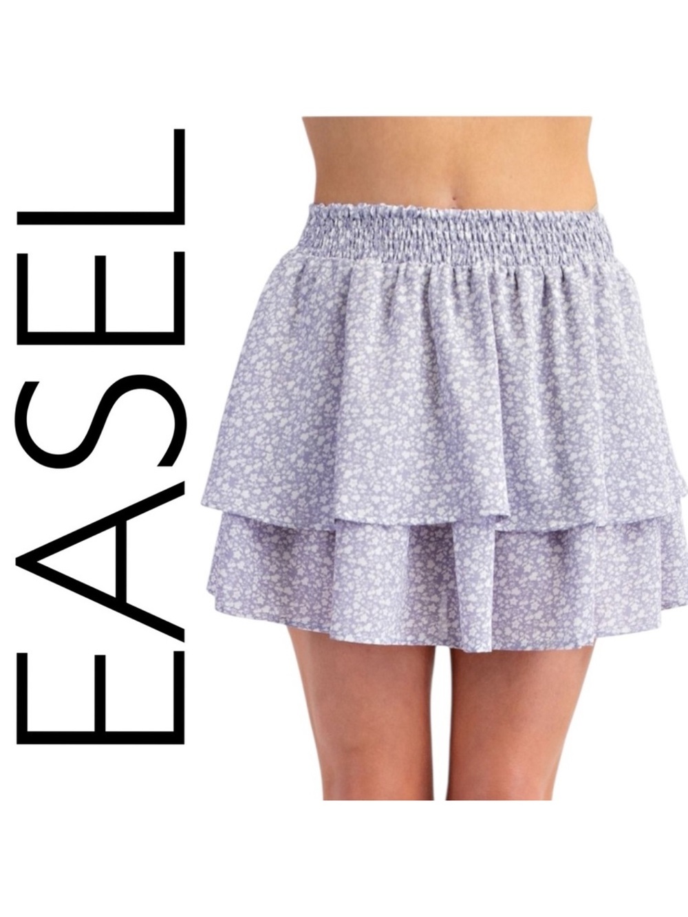 easel Lilac/White Floral Chiffon Ruffle Tiered Skirt_Size M